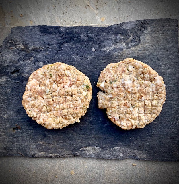 Pork and onion burgers, 4x 4oz, GM-free, soya-free, gluten-free